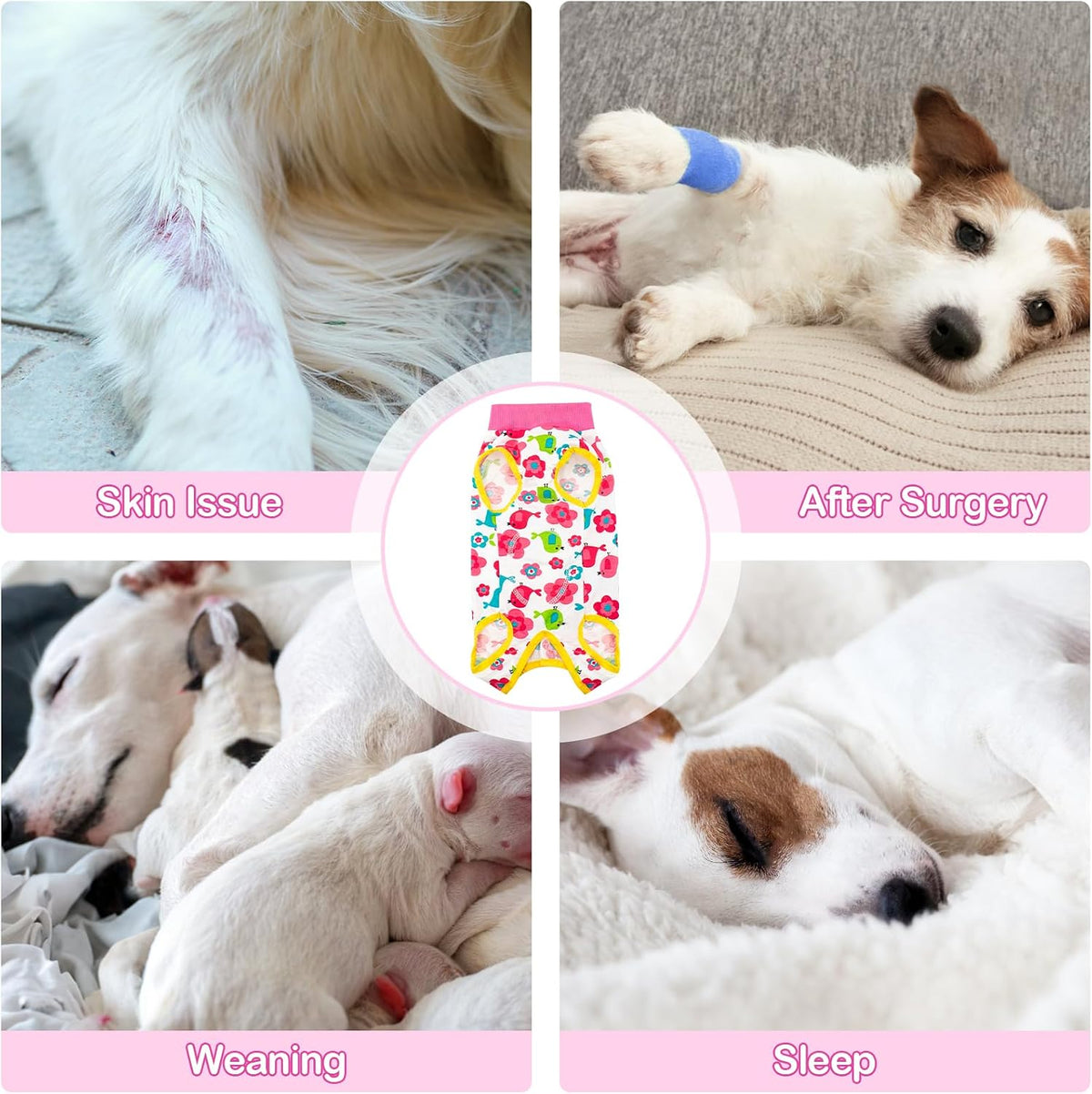 Dog recovery suit onesie for female dogs after spay surgery, sizes S to XL, patterned - view 2