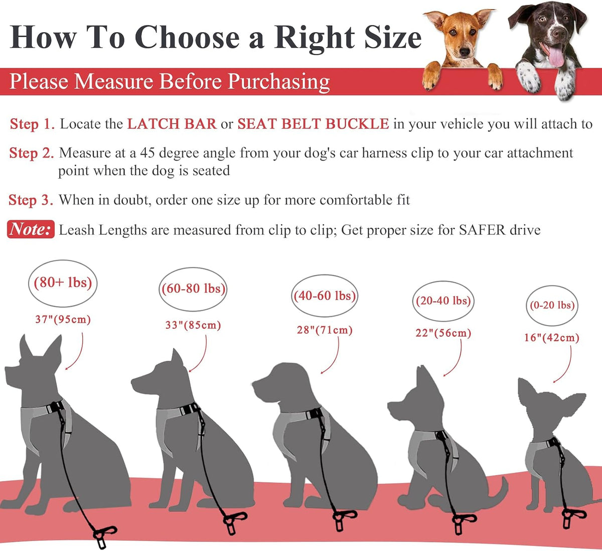 VIVAGLORY Dog Seatbelt Tuffbelt Dog Car Harness, XS - 22 Inch / Red - image 3