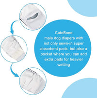 CuteBone Dog Diapers Male Washable Belly Band for Male Dogs Wraps 3pcs a Pack DM39M