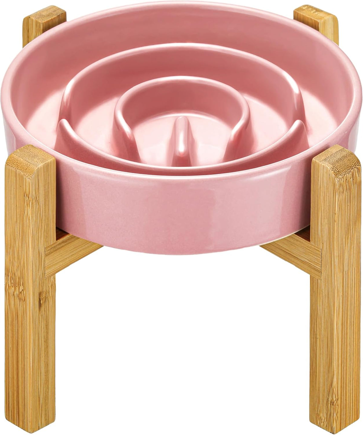 Ceramic Slow Feeder Dog Bowls - Pink + Stand / 8 Inches