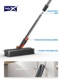 Floor Scrub Brush with Long Handle, 3 in 1 Multi-angle Swivel Right Angled Bristle Floor Scrubber Brush with Squeegee and Tweezer for Cleaning Tile Wall Deck Bathroom Patio Garage Kitchen (Grey)