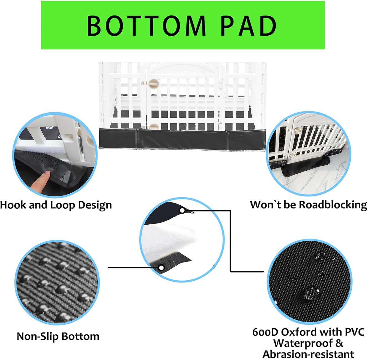 2 Pack Dog Playpen Cover and Bottom Pad Fits for 36 Inch 4 Panels Pet - PureBlack - image 4