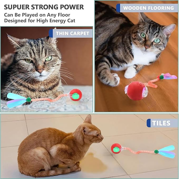 Speed 2.0 Tail Interactive Cat Toys for Indoor Cats, Chirping & Motion Activate Cat Toy, Smart Kitten Rolling Ball Moving Ball Toys, Rechargeable Dog Cat Bal l for Enrichment Exercise (Yellow)
