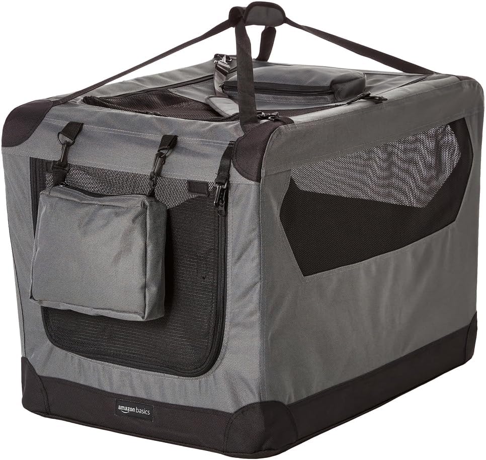 Amazon Basics Portable Folding Soft Pet Dog Crate Carrier Kennel - GREY / 30.0"L x 21.0"W x 21.0"H