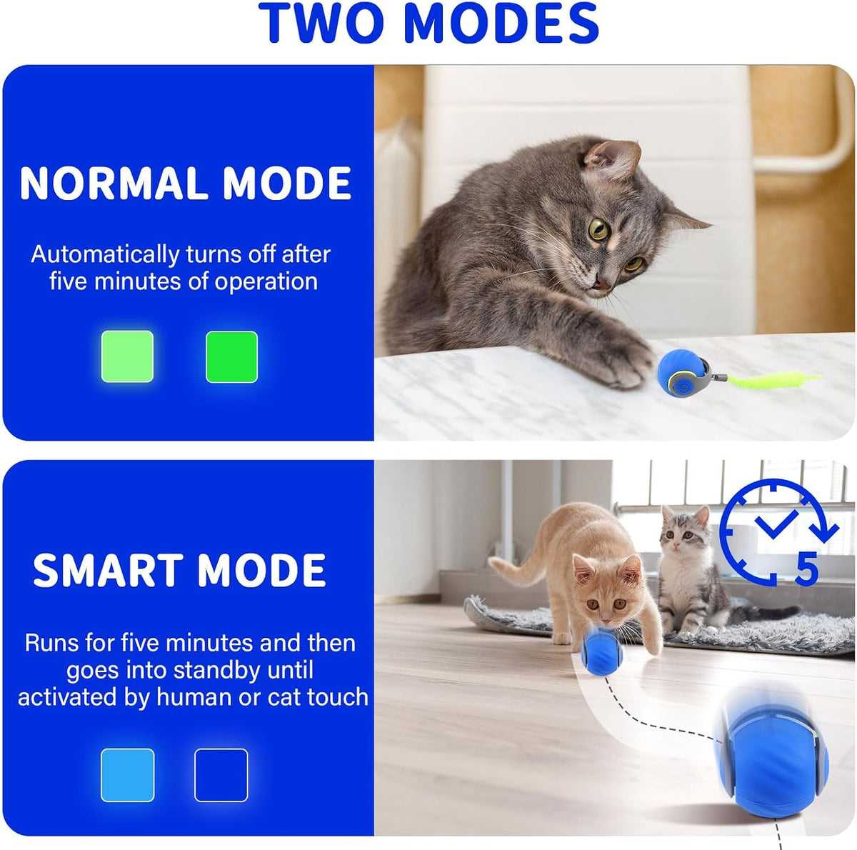 Interactive Cat Ball Toy with Feather - Blue - image 3