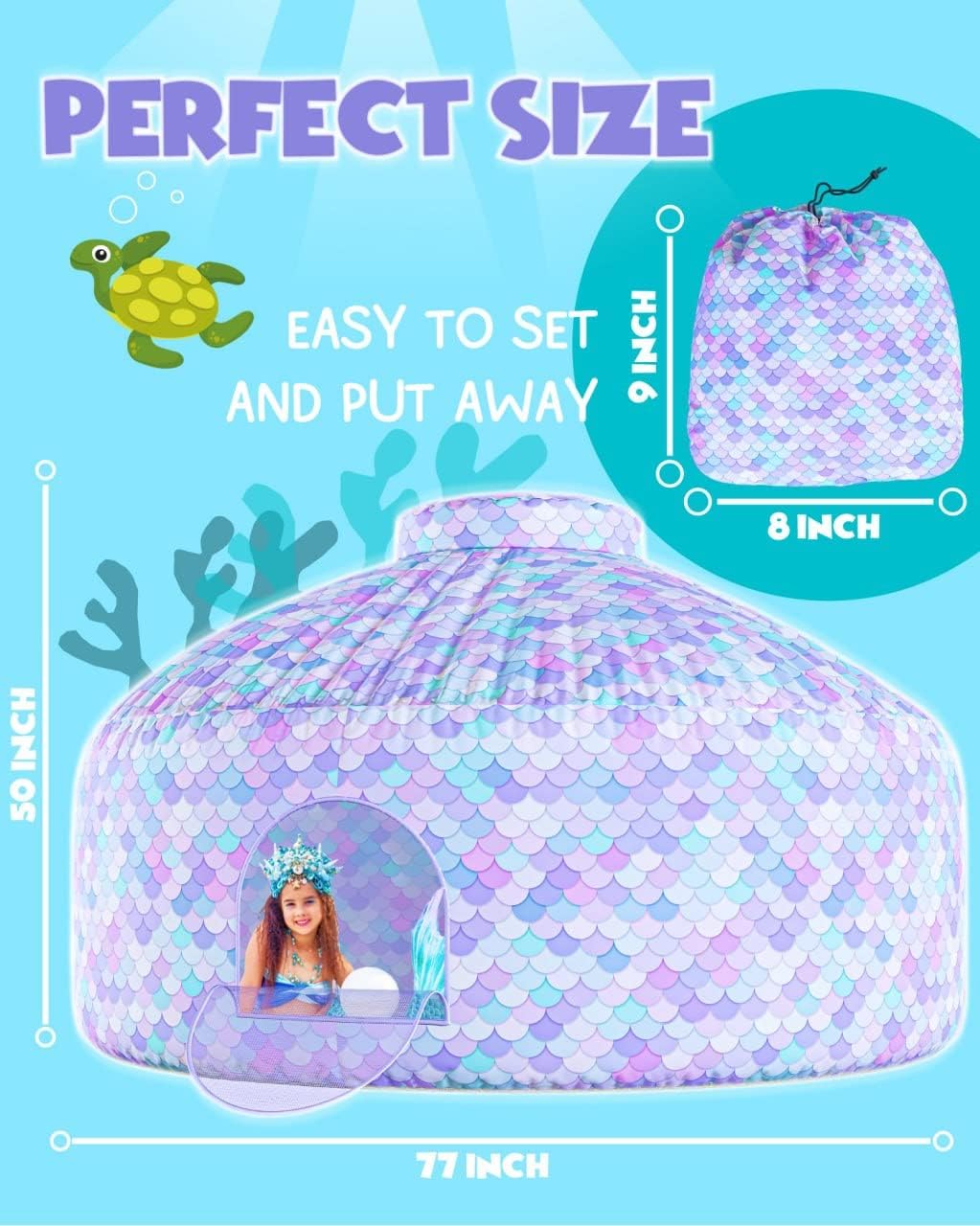 Air Tent for kids Door 77 x 50 in - Mermaid Magic Fort - image 2