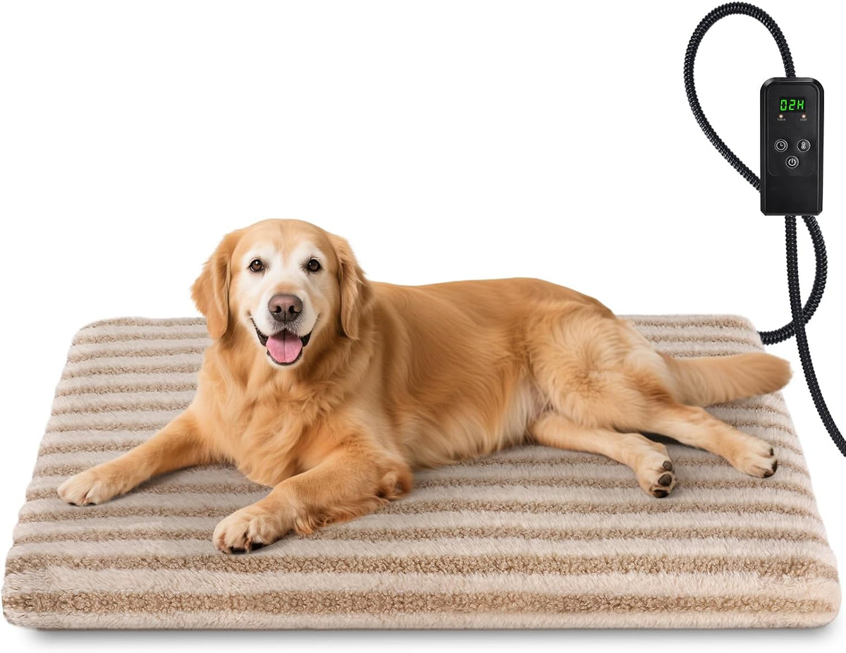 Large Pet Heating Pad, Adjustable Temperature with Timer - Beige / L (35'' x 24'')