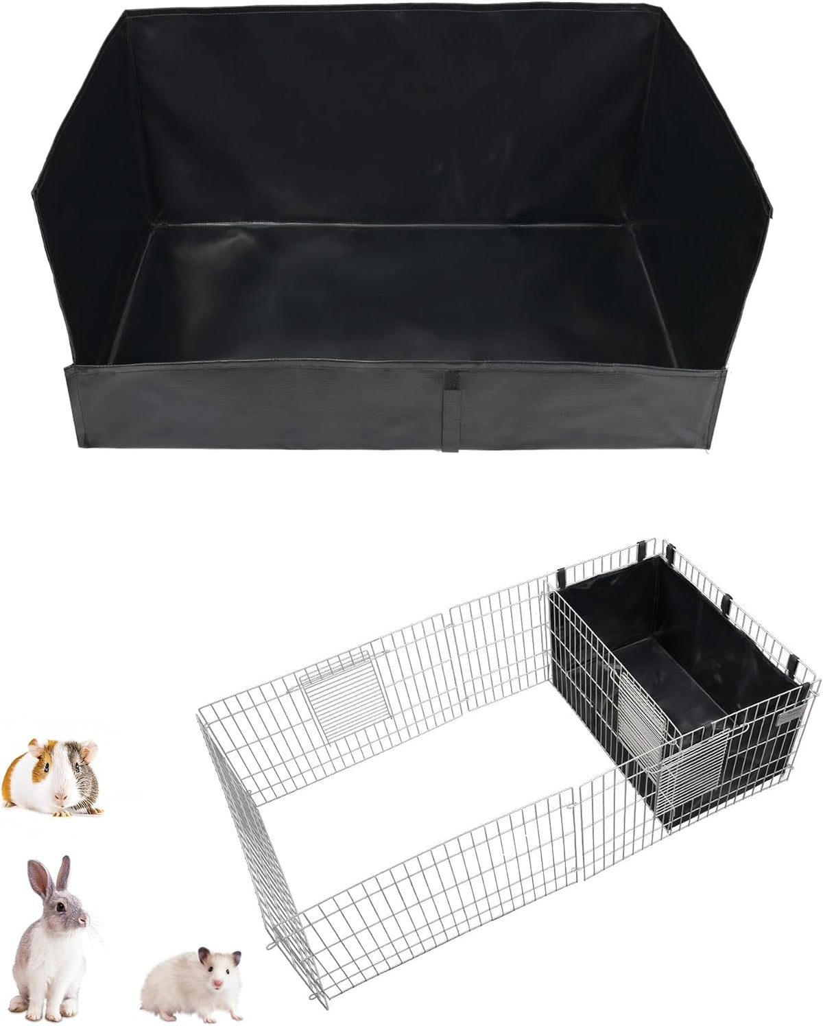 Guinea Pig Litter Box, Hay Holder, Cage Liner - 24"x13"x11.8" / Black