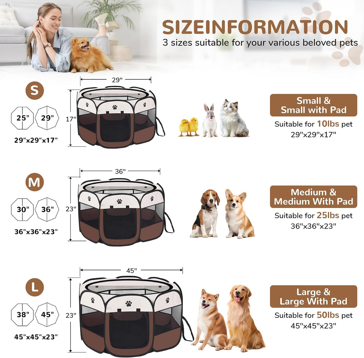 Pop-up Playpen for Puppy, Portable and Foldable Exercise Kennel Tent Crate Indoor/Outdoor Travel - Small - image 2