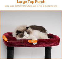 Heybly Cat Tree, 68 inch Multi-Level Cat Tower for Indoor Cats, 2 Widened Plush Perches Cat Condo with Scratching Board and Big Caves, Black and Red HCT025BR