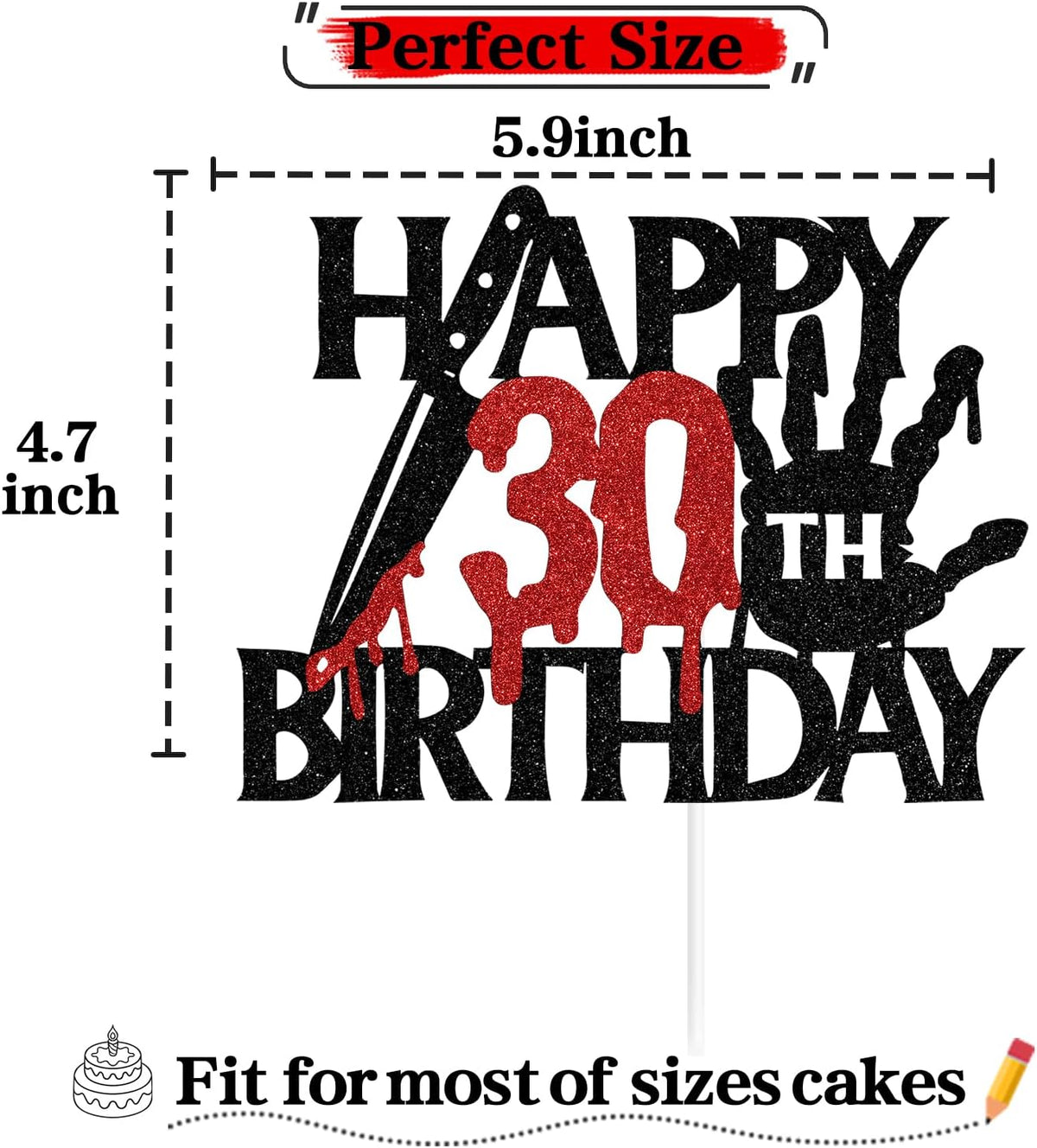 Black glitter Killer Happy 13th Birthday cake topper for a horror Halloween party - view 36