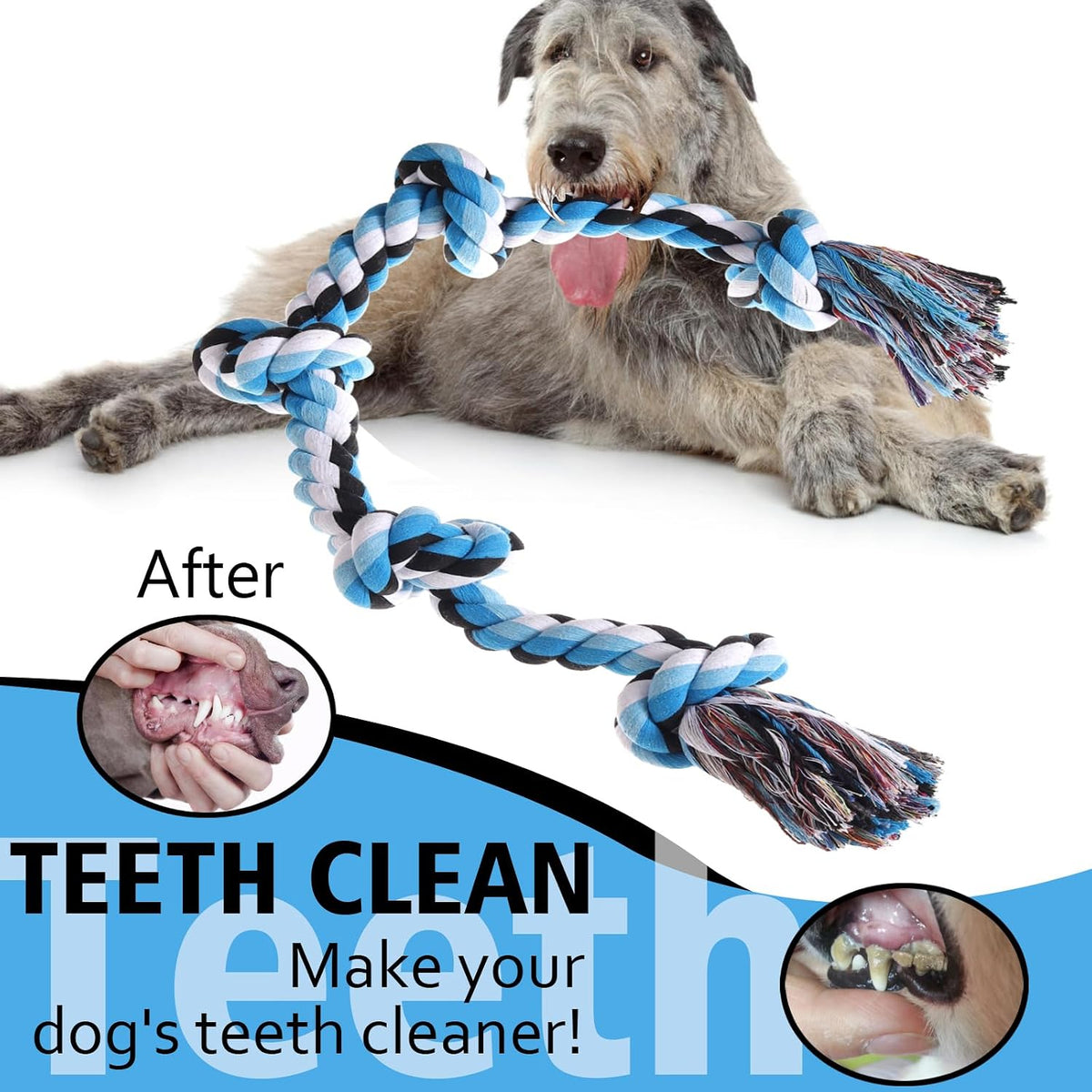 XIGOU Dog Rope Toys for Large Dogs Aggressive Chewers - Blue / 5 Knots - image 4