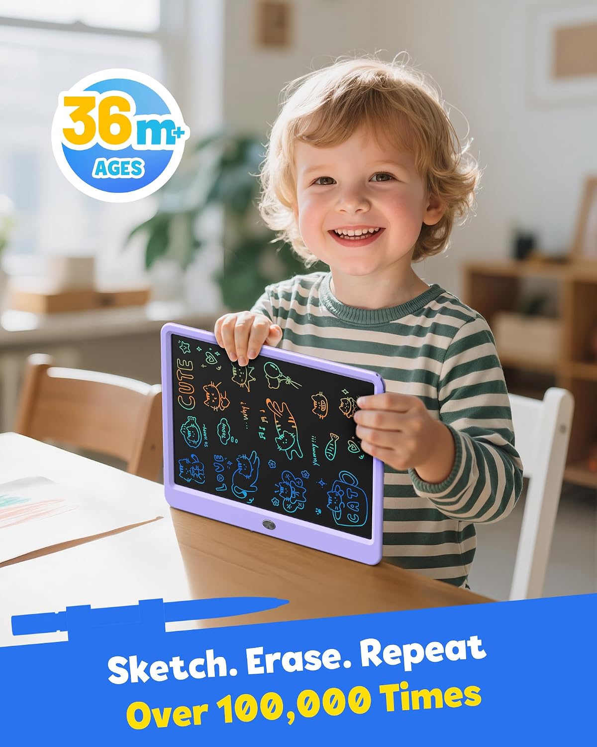 TEKFUN LCD Writing Tablet for Kids, Mess Free Doodle Board - Purple / 12 inch - image 3