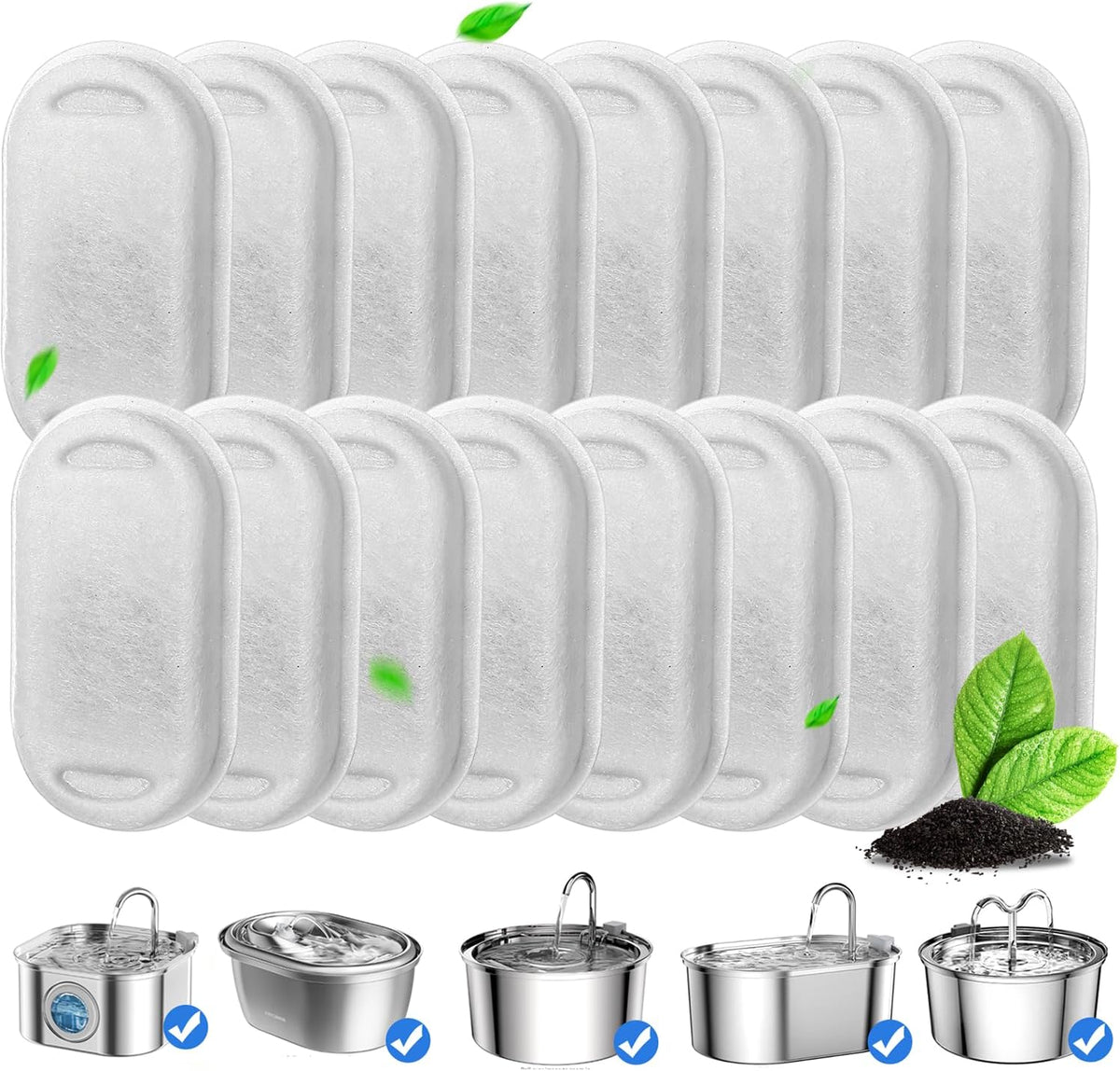Cat Fountain Filters, 16 Pack Cat Water Fountain Filter for 67oz/2L Cat Water Fountain Stainless - 16 Pack