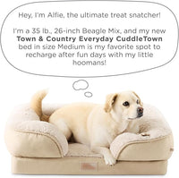 TOWN & COUNTRY EVERYDAY CuddleTown Comfy Solid Bolster Sofa Pet Bed, Supportive & Calming Egg Crate Foam, Non-Slip Bottom, Machine Washable Cover, Warm Taupe, Medium 28"x23"x8"