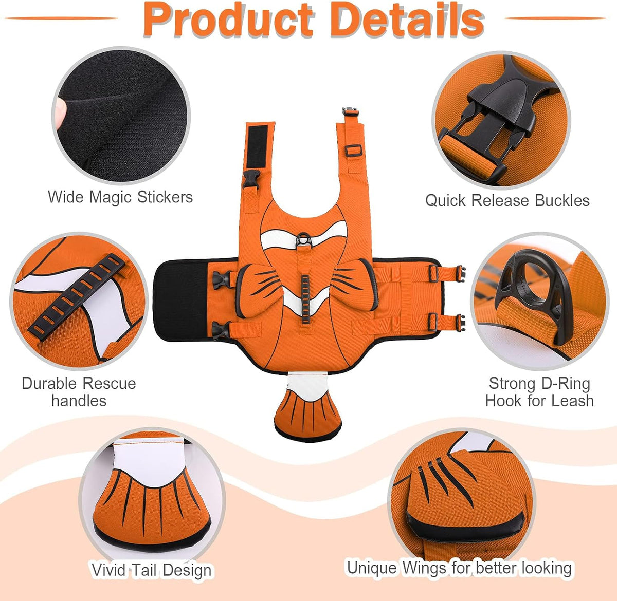 DENTRUN clownfish-shaped dog life jacket with rescue handle and bright colors - view 3