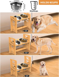 Elevated Dog Bowls, Raised Dog Bowl Stand Adjustable Small - Bamboo / Large / Without Mat - image 2