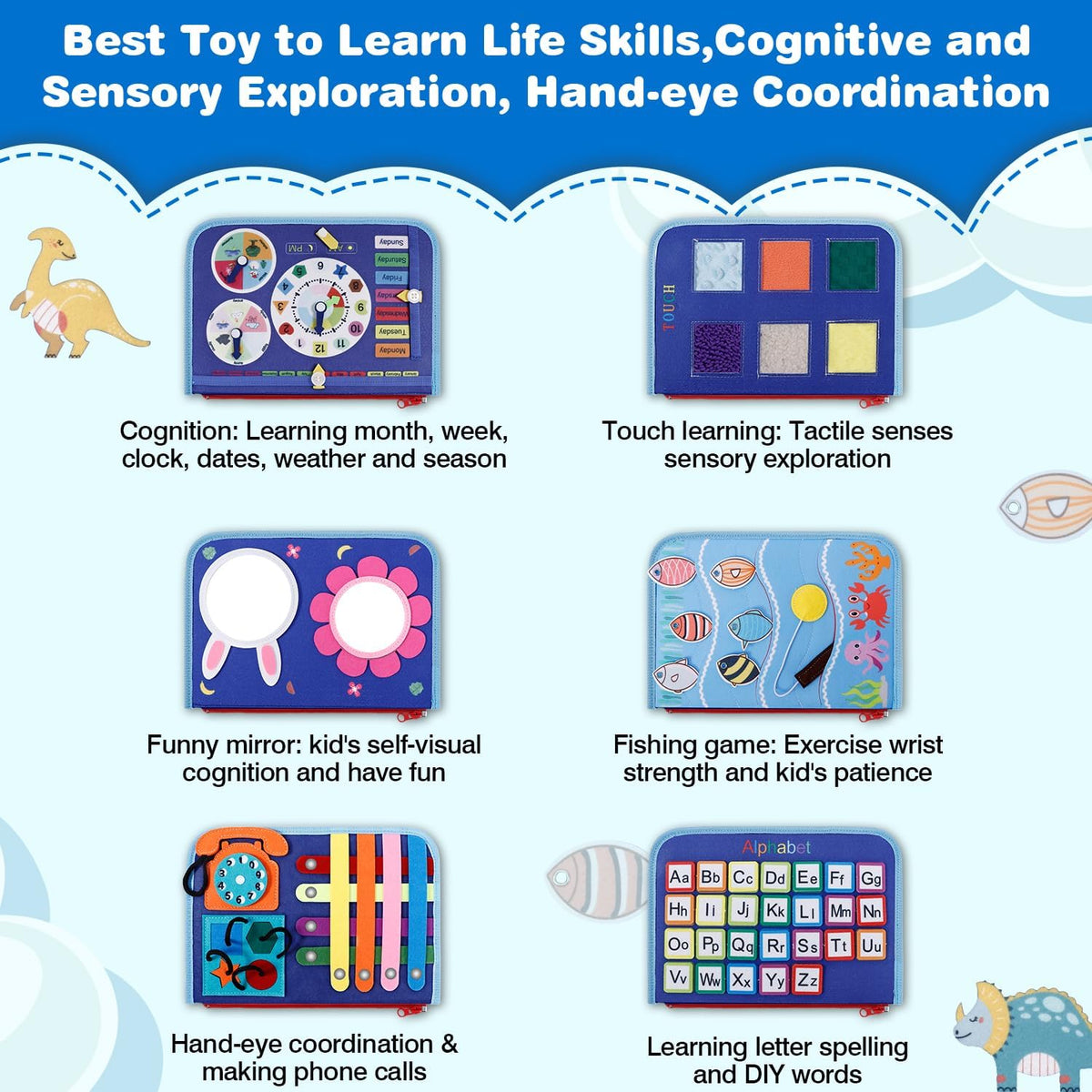 JHkim Busy Board Montessori Toys for Boys Girls Gifts - Blue - image 3