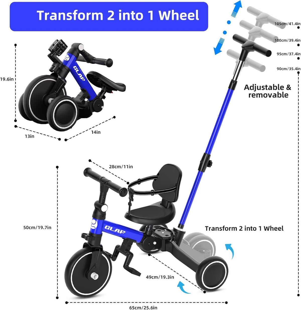 Glaf white toddler tricycle with parent push handle - view 15