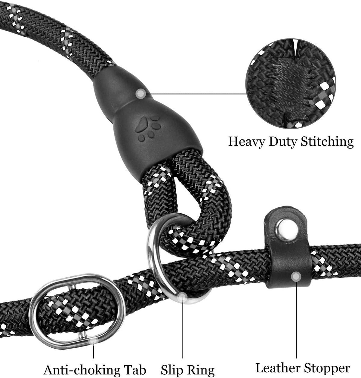Slip Lead for Dogs, No Pull Training Leash, Padded Handle – Essentials for Dogs - M-3/8"x6'(50-110lbs) / Black - image 4