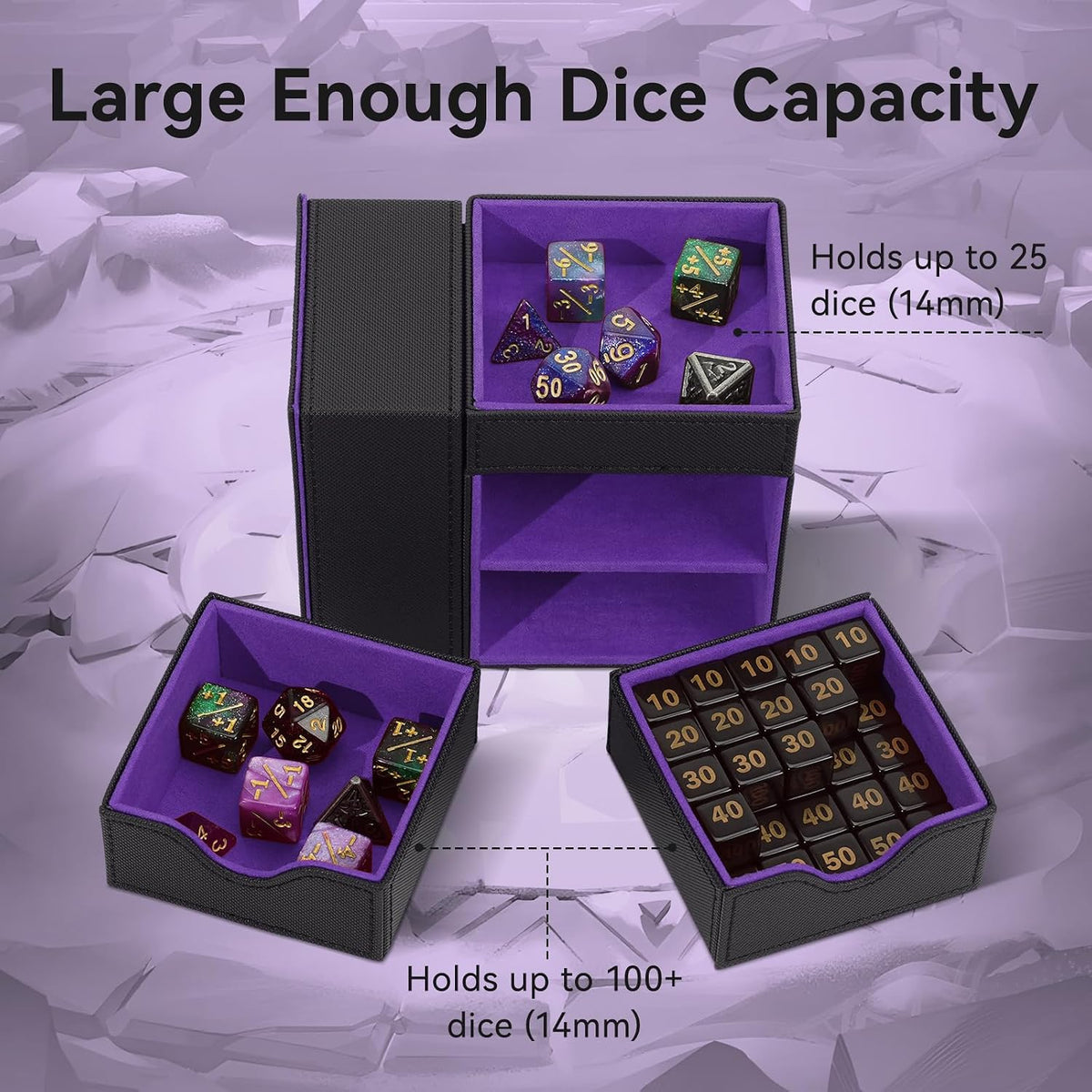 Stepane dice tray and dice tower storage box in black and red PU leather with drawers - view 33
