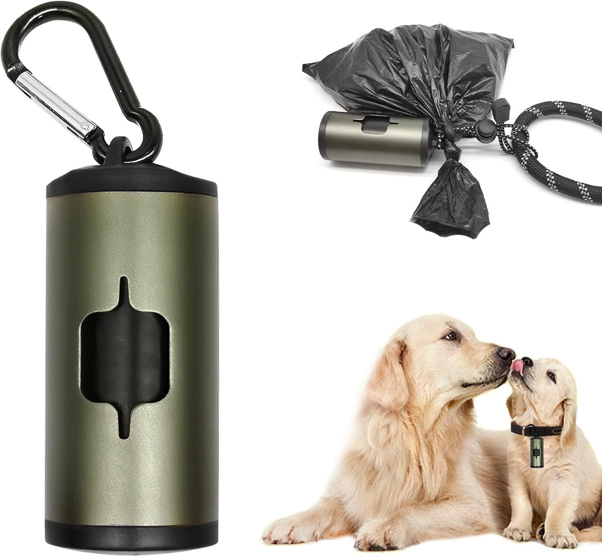 Aluminum Dog Poop Bags Holder with Carabiner Metal Pet Waste Bags - Olive Green / 1 Count (Pack of 1) - image 4