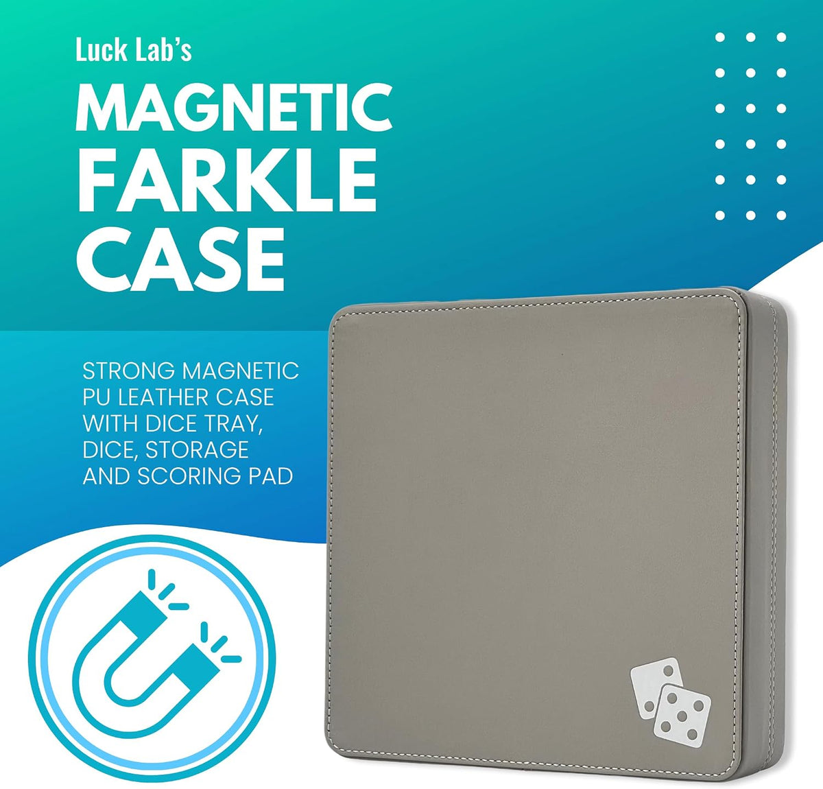 Luck Lab Farkle Dice Tray and Storage Case, Grey and Turquoise - Grey and Turqouise - image 2