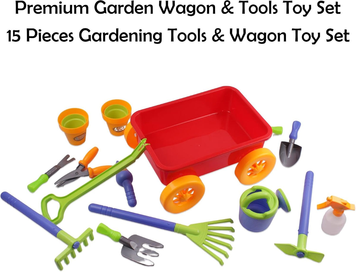 Dimple Garden Wagon & Tools Toy Set, Kids Gardening Set - Red - image 4