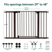 BABELIO Baby Gate with Black Wood Pattern, 29-48 Inch Auto Close Dog Gate for The House, Stairs and Doorways, Pressure Mounted Pet Gate with Door and Y Spindle Rods