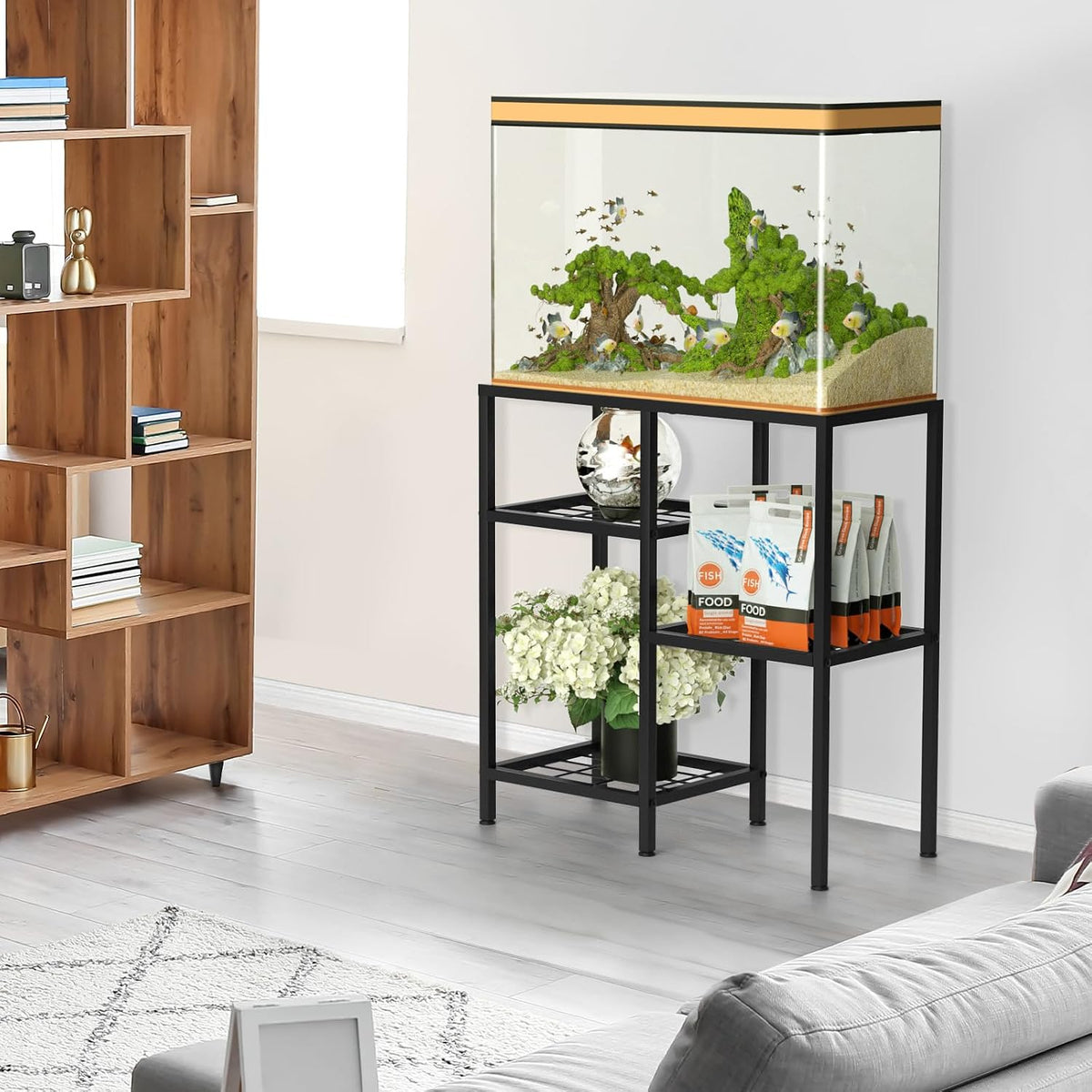 YBING black metal fish tank stand with 3 mesh shelves for 20 gallon aquariums - view 4