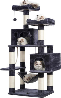 Hey-brother Cat Tree Tower with Sisal Scratching Posts - 53.7 Inches / Smoky Gray
