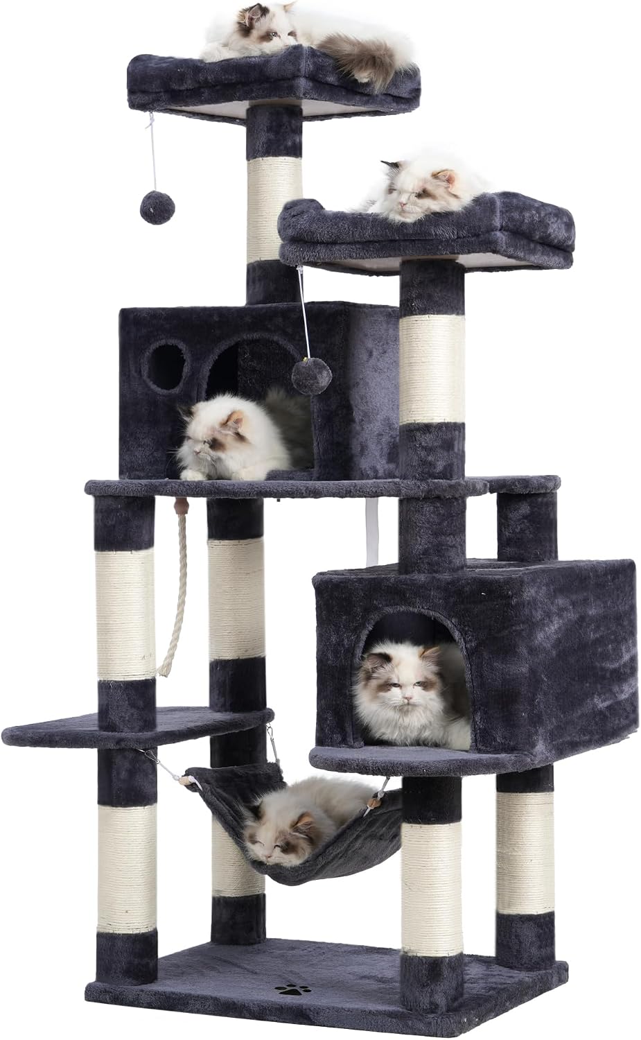 Hey-brother Cat Tree Tower with Sisal Scratching Posts - 53.7 Inches / Smoky Gray