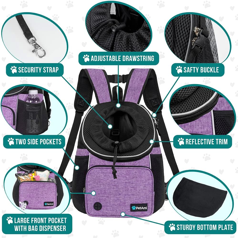 PetAmi Dog Front Carrier Backpack - Large (15.5x9x18) / Purple - image 4