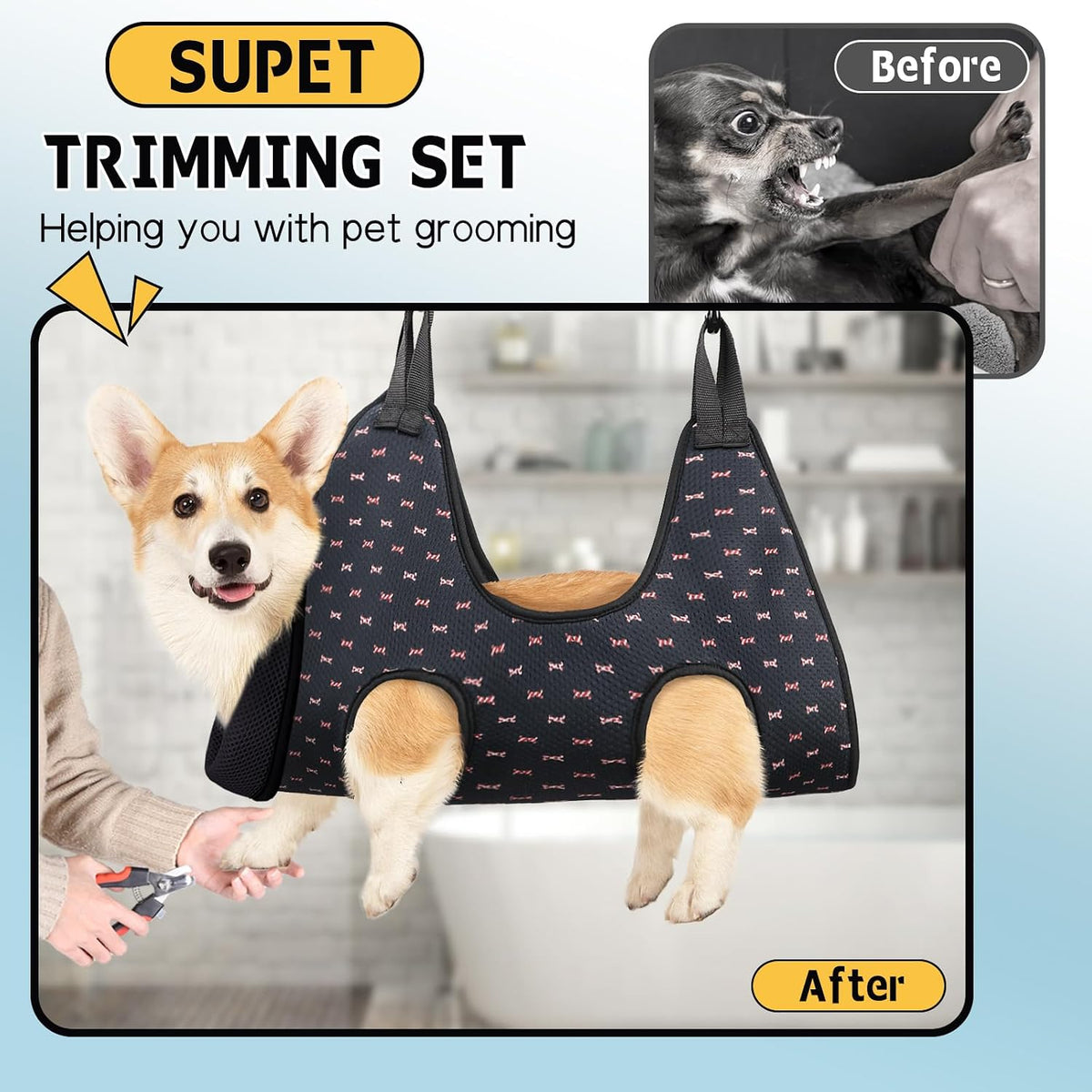 Supet Dog Grooming Hammock for Nail Trimming - XL( Max 85 Lb:Leg space: 11.8"-22.5") / Blackcurrant - image 2