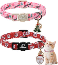 2 Pack Cute Cat Collars - Cartoon Bee Ladybug Breakaway Cat Collar with Bell & Matching Pendant - Pink&Red