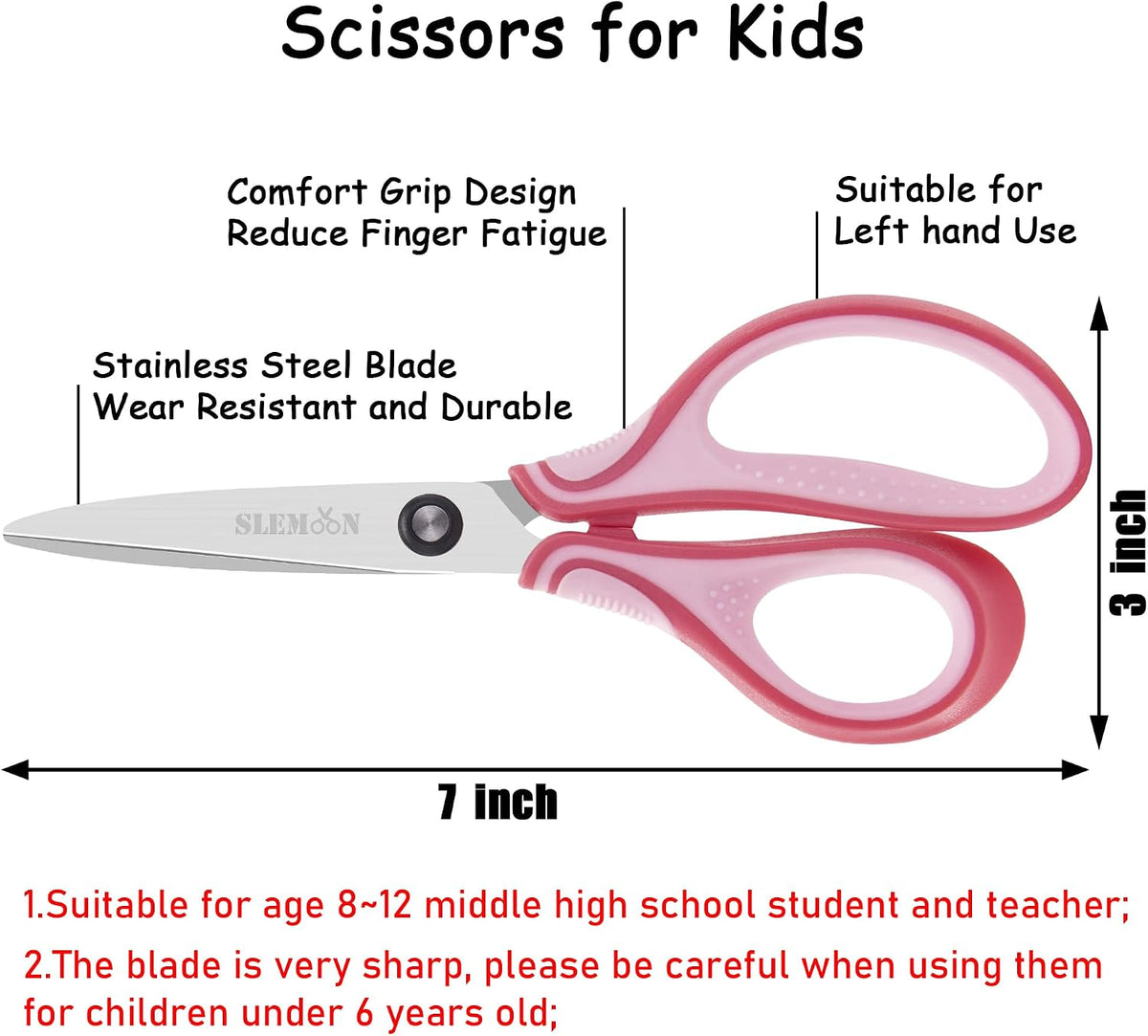 SLEMOON 7 inch left handed student scissors with blue cushioned handles - view 8