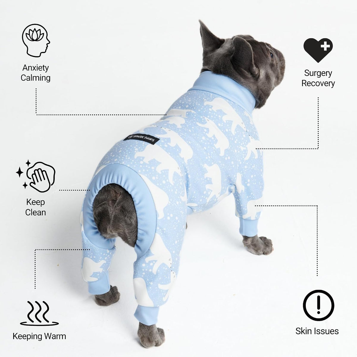 Spark Paws Dog Pajamas - Stretch Onesie Recovery Full Leg Surgery Suit PJS – Essentials for Dogs - Snowy Polar Bear / Small - image 3
