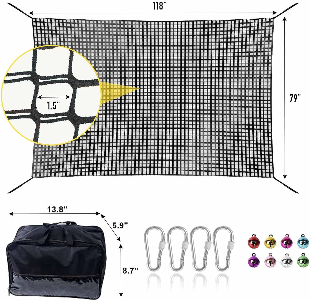 Climbing Net for Kids - 9.9FT x 9.9FT Double Layers Heavy Duty Playground Safety Net, Climbing - Black / 6.6' x 9.9' - image 2