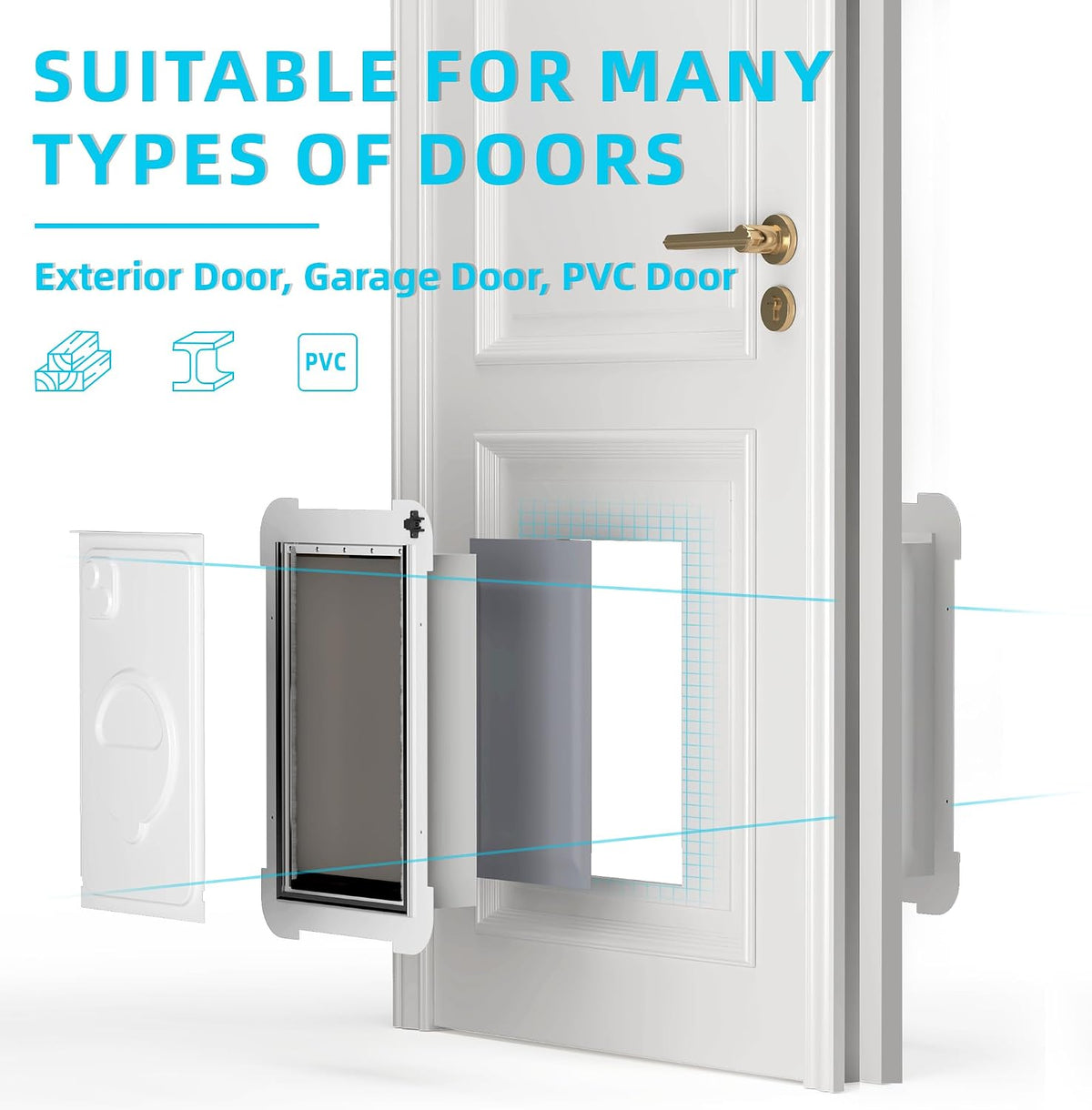 3-Flap Never Rust Extra Large Dog Door for Doors with Sliding Lock - Large / For Door - image 4