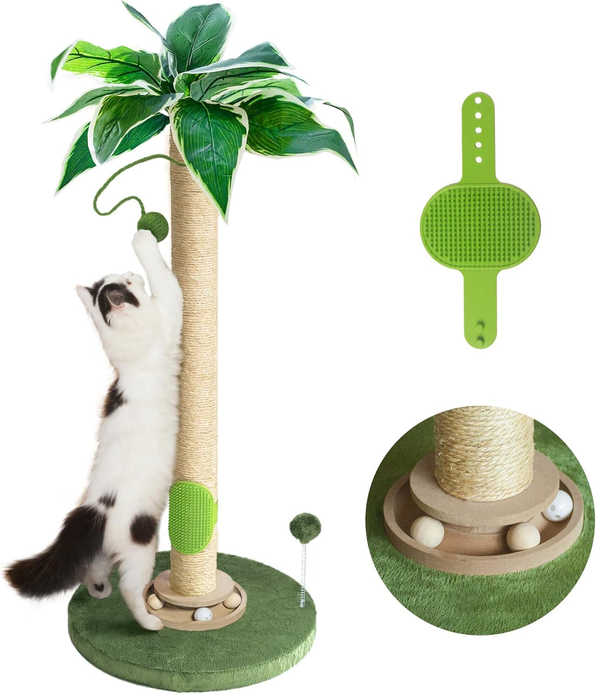 Cat Scratching Post 35'' Tall with Toy Mouse for Indoor Cats - Palm Green-33 Inches