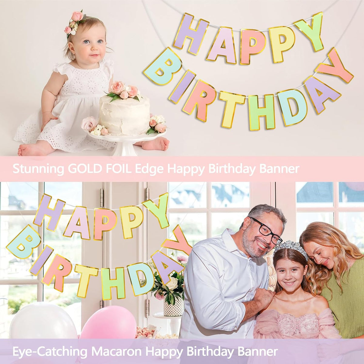 Pre-Strung Happy Birthday Banner - Macaron - image 4