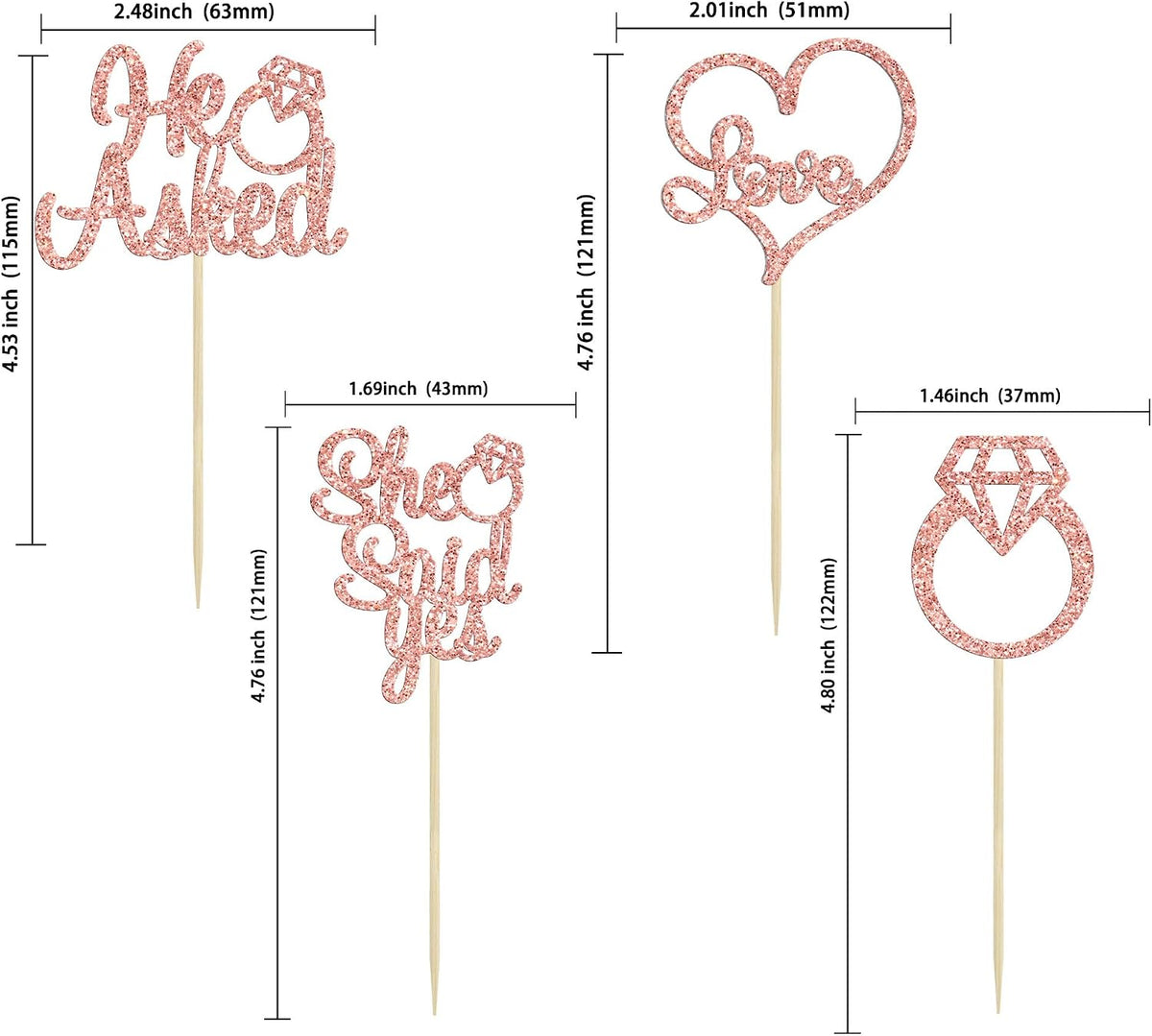 Gyufise He Asked She Said Yes Cupcake Toppers Gold Glitter Diamond - Rose Gold - image 2