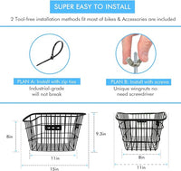Rear Bike Basket, Tool-Free Install, Dog/Pet Carrier, Ebike Electric Bicycle Back Cargo Basket, Fits Most Rear Racks, with Waterproof Cover, Cargo Net