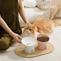 6.5 Inch Extra Wide Ceramic Raised Cat Bowl Set - White & Pink - image 2