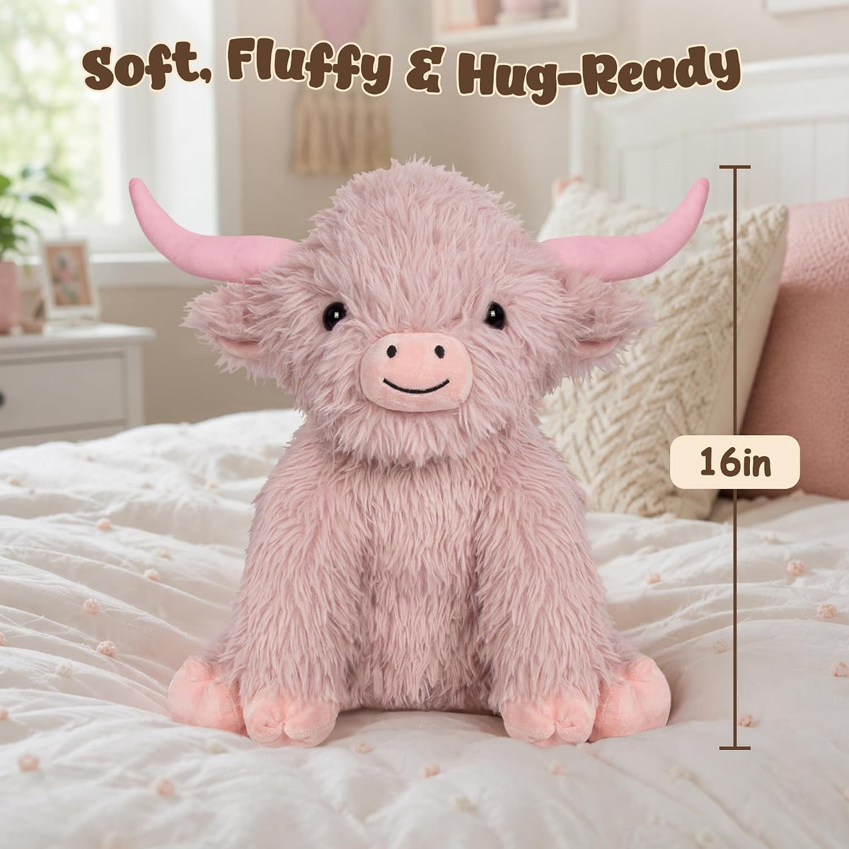 Wepop 5lbs Highland Cow Weighted Stuffed Animals 22in Giant Highland - Highland Cow-pinkz - image 4
