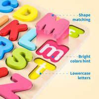 Aile Toddler Wooden Preschool Learning Shape Peg Puzzle Board Toys – Fun for Kids & Family - Alphabet Puzzle - image 4