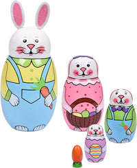 Russian Nesting Dolls, Bear Wooden Stacking Set - Rabbits