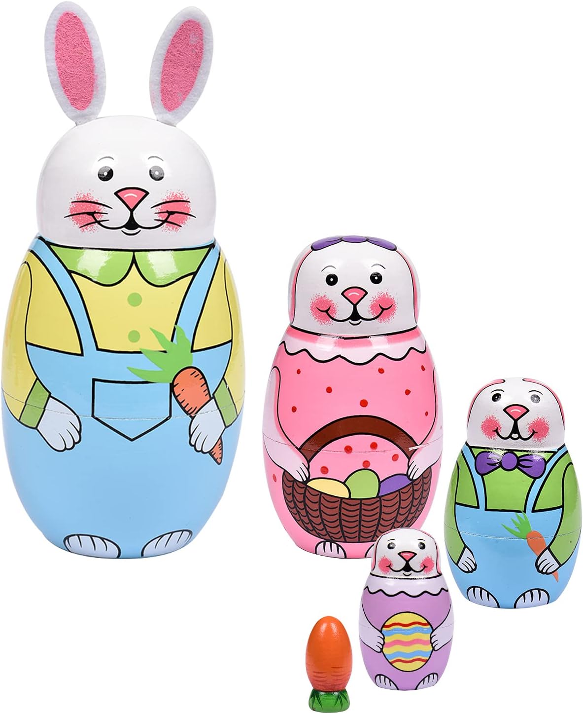 Russian Nesting Dolls, Bear Wooden Stacking Set - Rabbits
