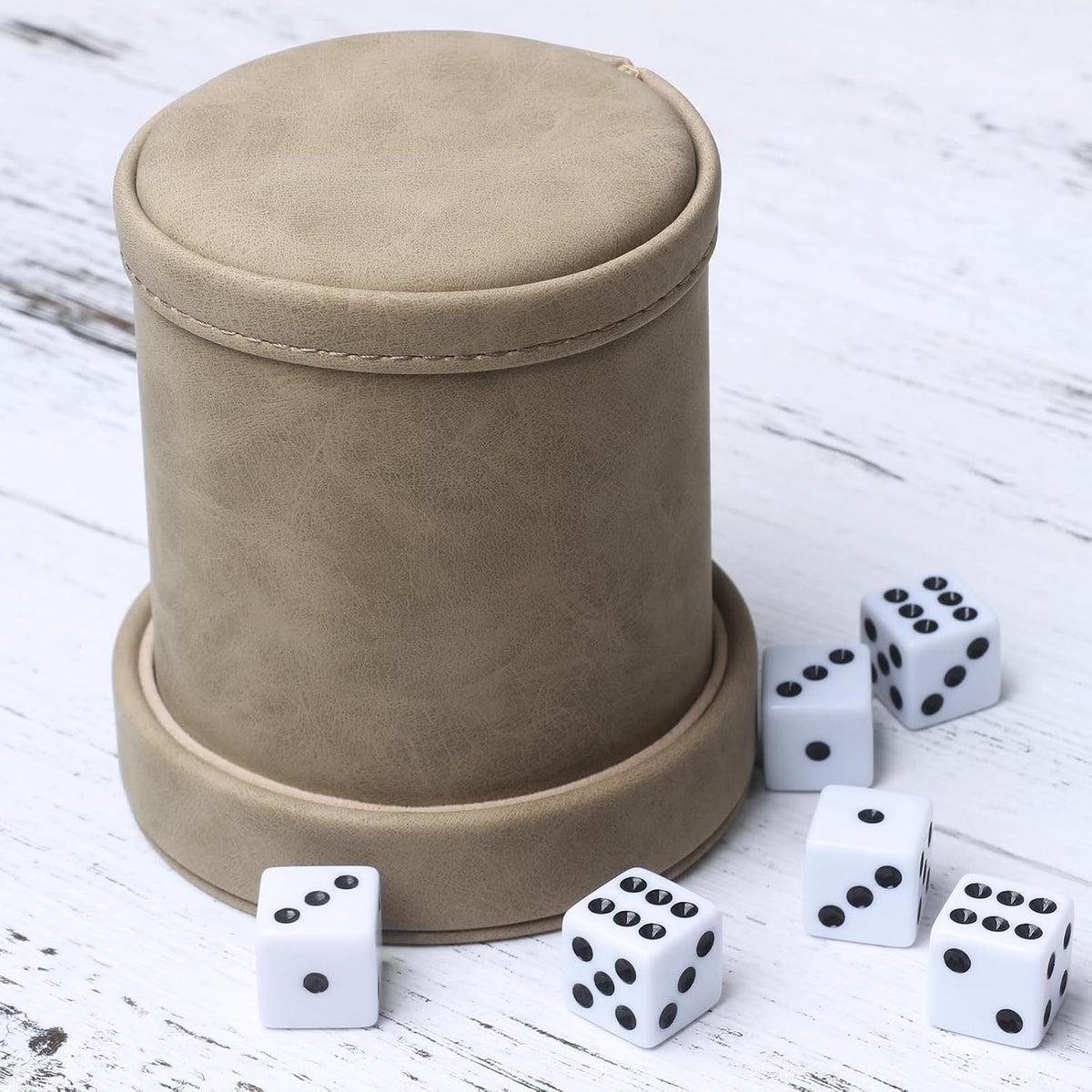 Leatherette Dice Cup with Lid Includes 6 Dices - Suede Brown - image 3