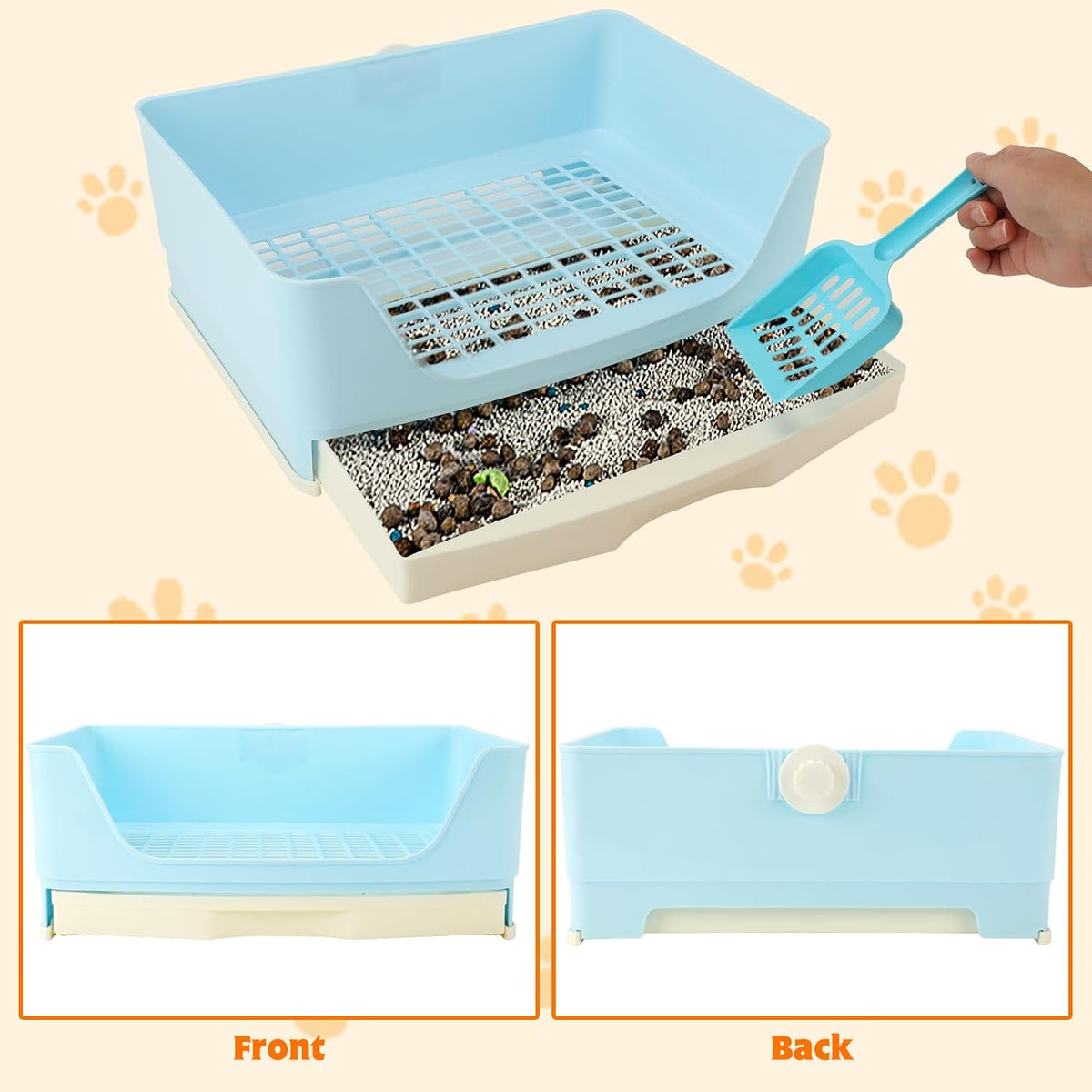 Large Rabbit Litter Box, Bunny Litter Box with Drawer - Blue - image 3